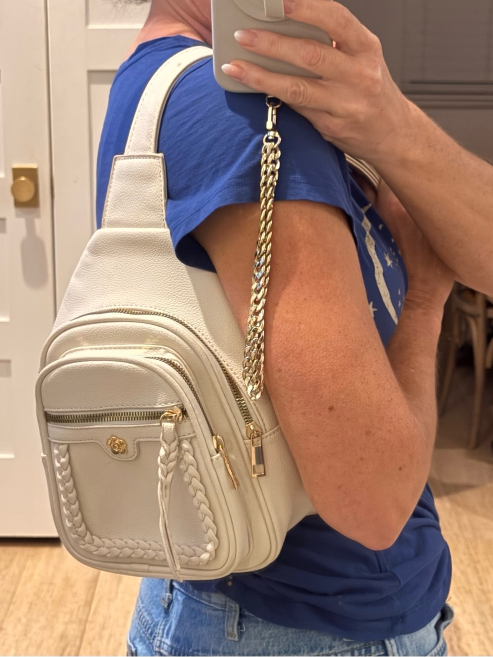Women's Cream Leather Shoulder Backpack - Elegant Everyday Bag